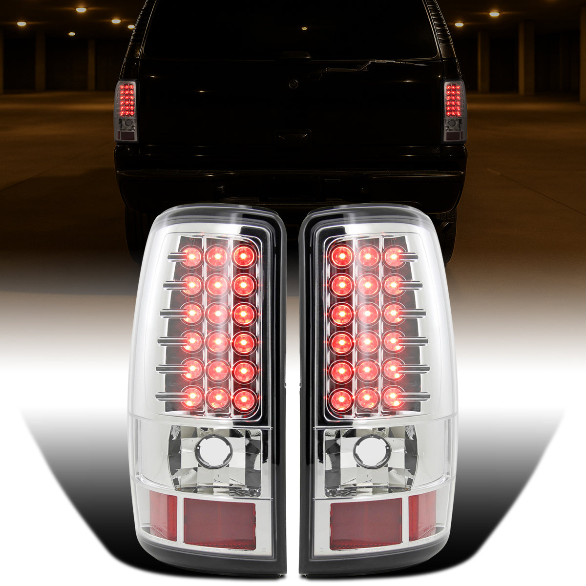 Ronnin - Fits 2000-2006 Suburban Tahoe Yukon Denali XL LED Integrated Brake and Turn Signal Lamps Tail Lights Assembly Pair | Chrome