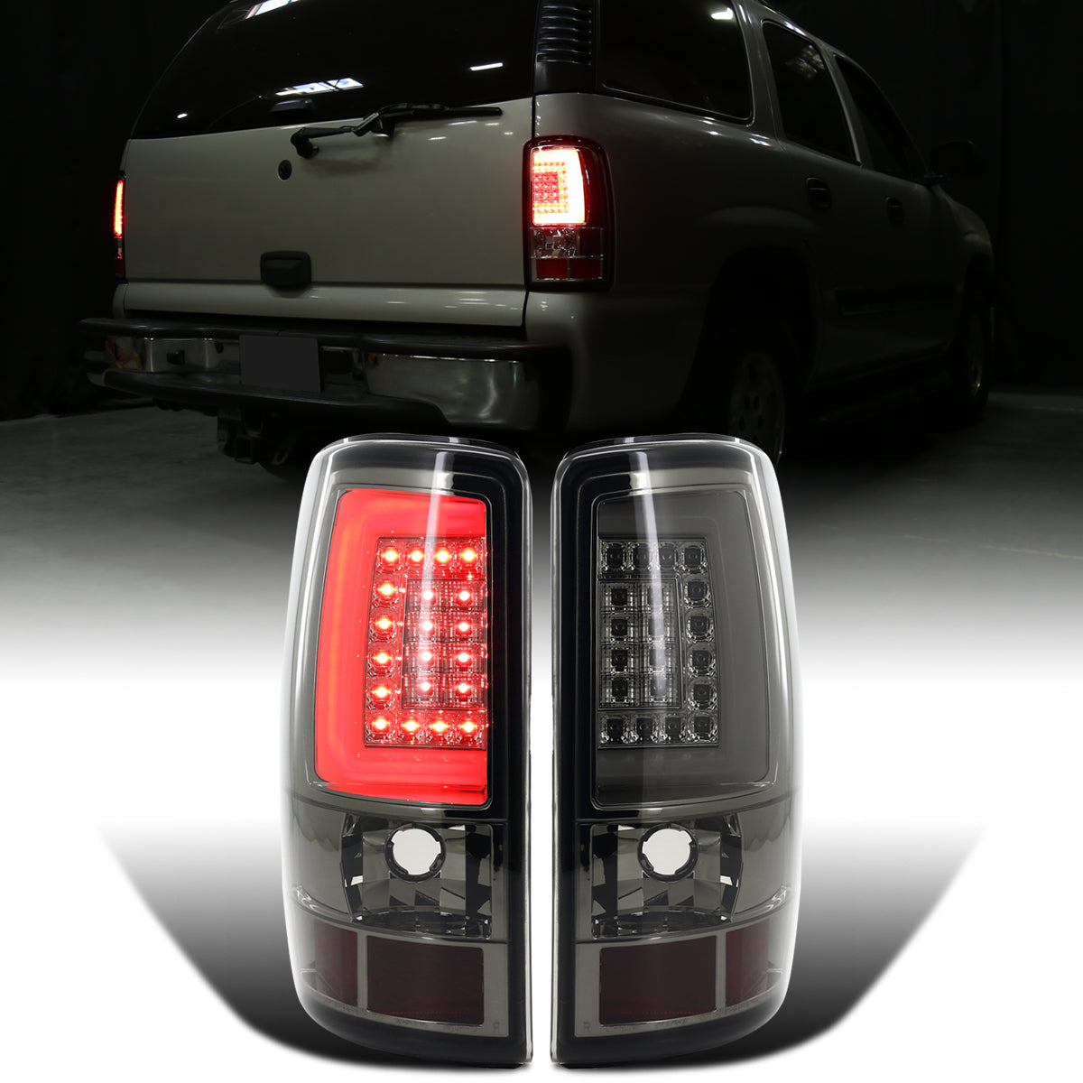 Ronnin - Fits 2000-2006 Chevy Suburban Tahoe GMC Yukon XL Denali Full LED Tail Lights Assembly Pair | Smoke