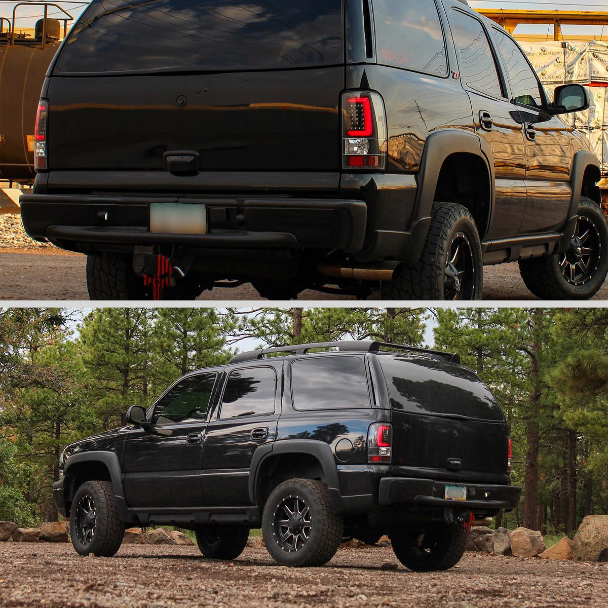 Ronnin - Fits 2000-2006 Chevy Suburban Tahoe GMC Yukon XL Denali Full LED Tail Lights Assembly Pair | Black | White Tube