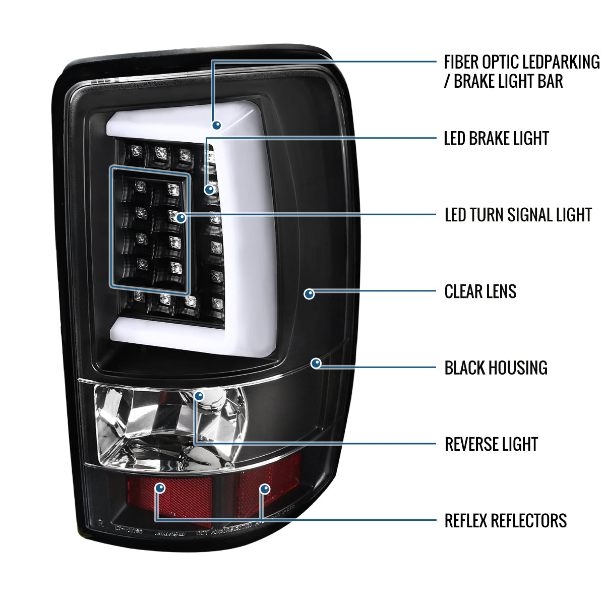 Ronnin - Fits 2000-2006 Chevy Suburban Tahoe GMC Yukon XL Denali Full LED Tail Lights Assembly Pair | Black | White Tube