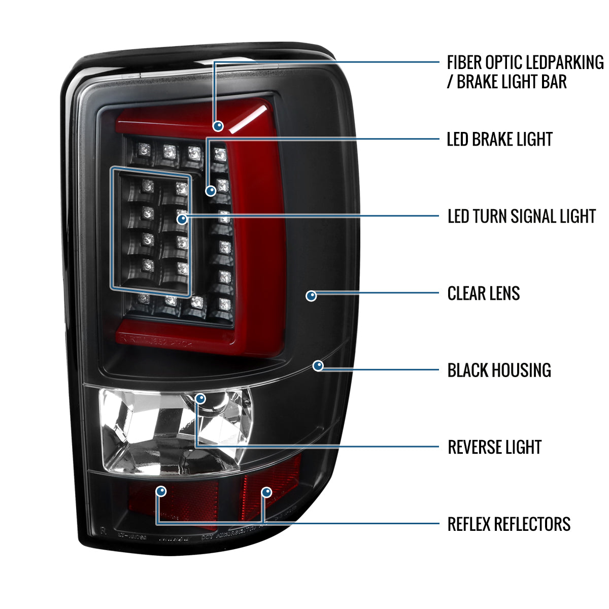 Ronnin - Fits 2000-2006 Chevy Suburban Tahoe GMC Yukon XL Denali Full LED Tail Lights Assembly Pair | Black