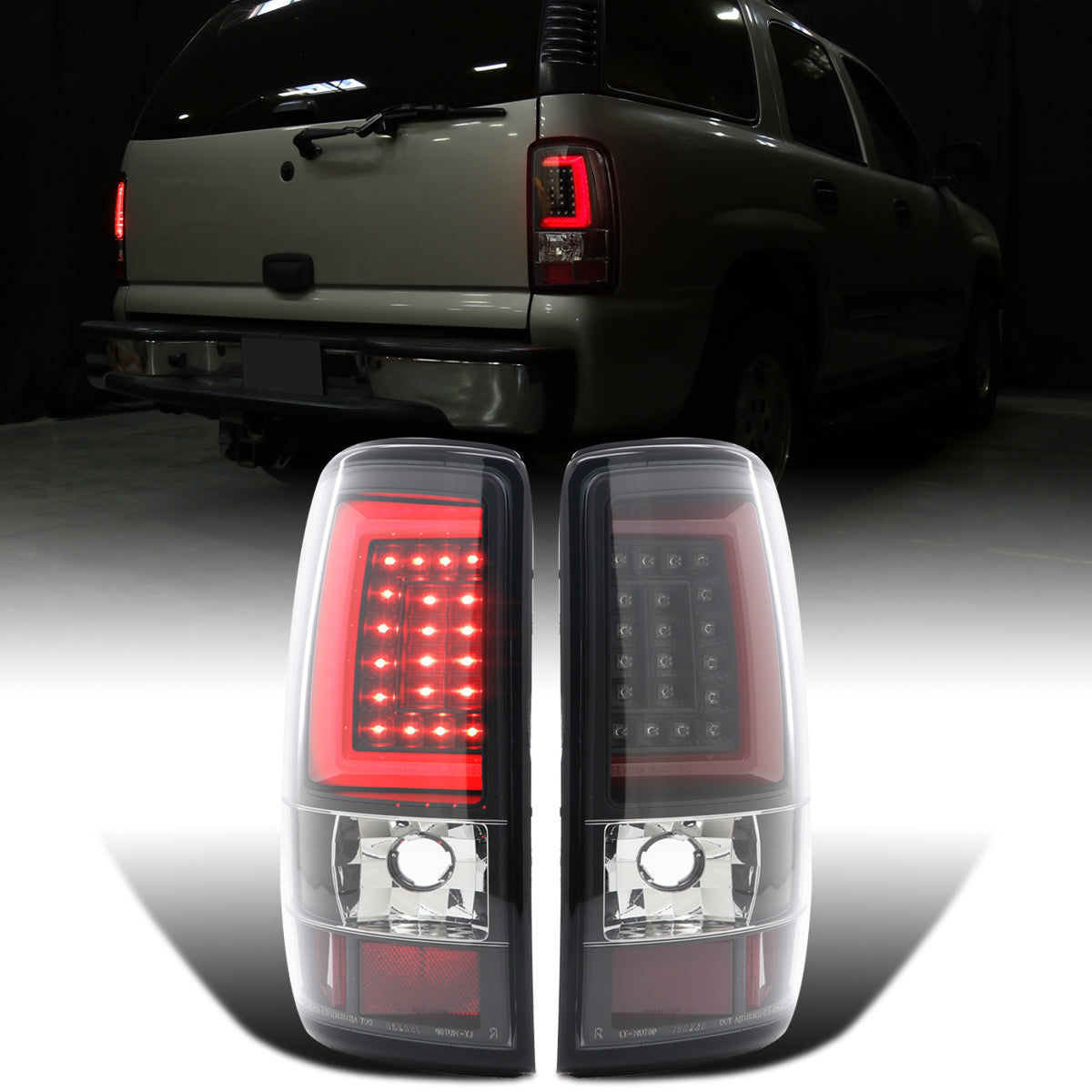 Ronnin - Fits 2000-2006 Chevy Suburban Tahoe GMC Yukon XL Denali Full LED Tail Lights Assembly Pair | Black