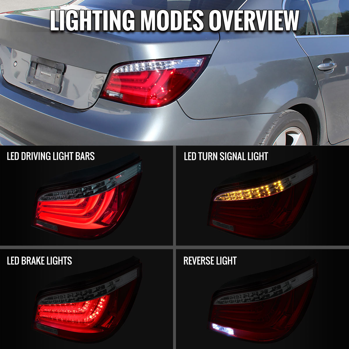 Ronnin - Fits 2004-2007 BMW E60 5-Series 525i 530i 545i 550i US Spec LED Tail Lights Upgrade Assembly Pair | Red