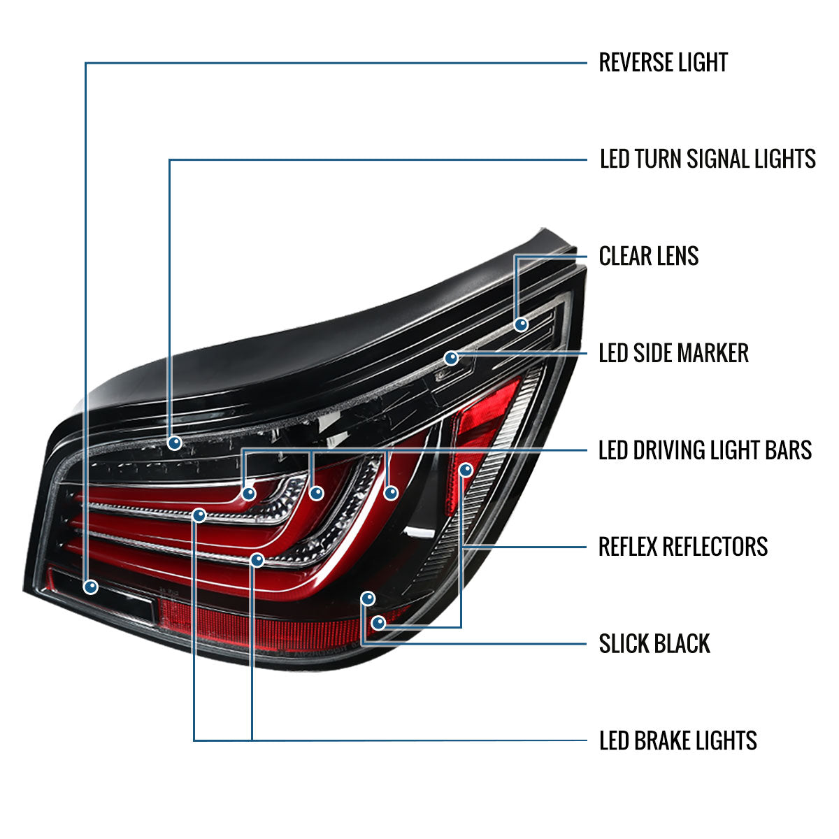 Ronnin - Fits 2008-2010 BMW E60 5-Series Sedan 525i 530i 545i 550i US Spec LED Tail Lights Upgrade Assembly Pair | Gloss Black