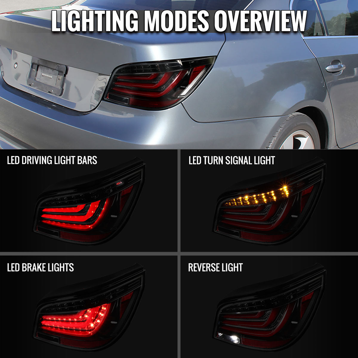 Ronnin - Fits 2008-2010 BMW E60 5-Series Sedan 525i 530i 545i 550i US Spec LED Tail Lights Upgrade Assembly Pair | Gloss Black