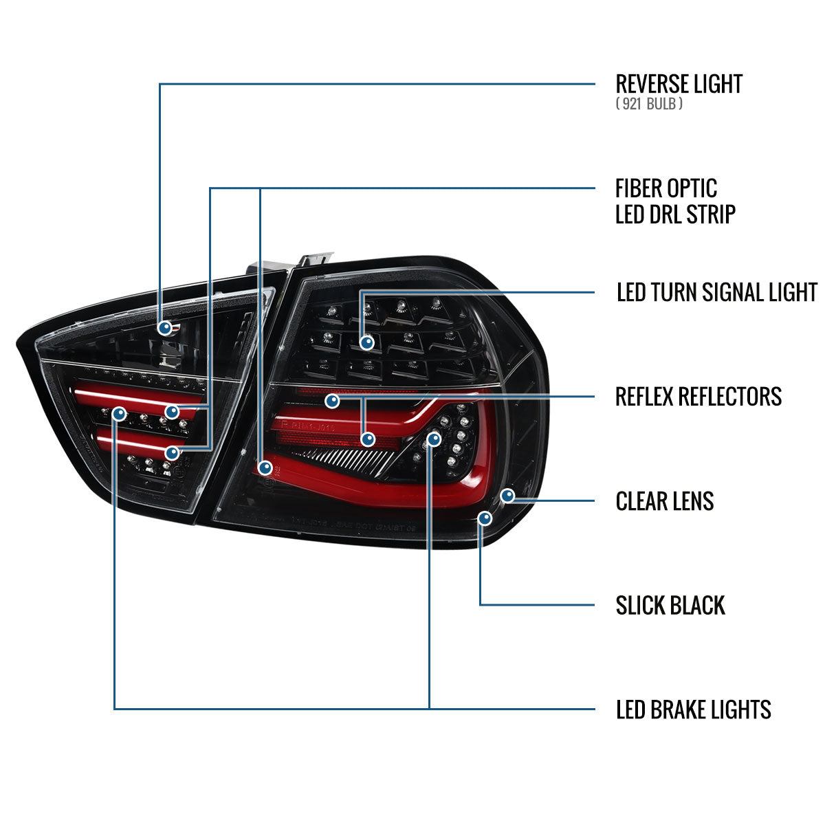 Ronnin - Fits 2006-2008 BMW E90 3-Series 325i 328i 330i Upgraded Replacement Full LED Driving Lights Tail Lamps Assembly Pair | Gloss Black