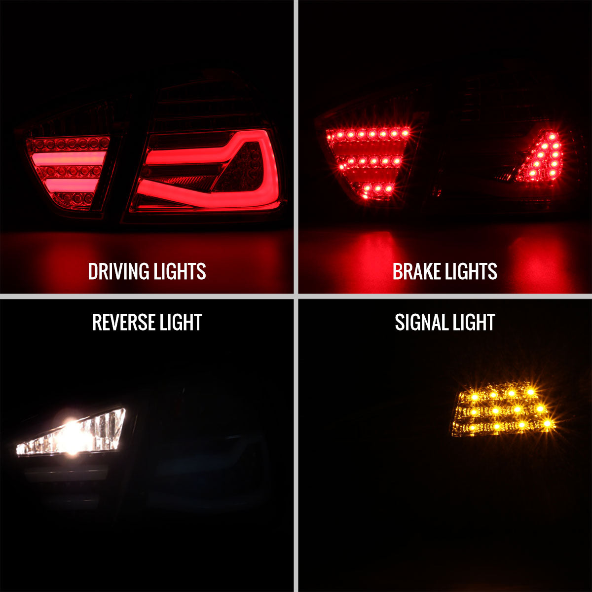 Ronnin - Fits 2006-2008 BMW E90 3-Series 325i 328i 330i Upgraded Replacement Full LED Driving Lights Tail Lamps Assembly Pair | Smoke/Red