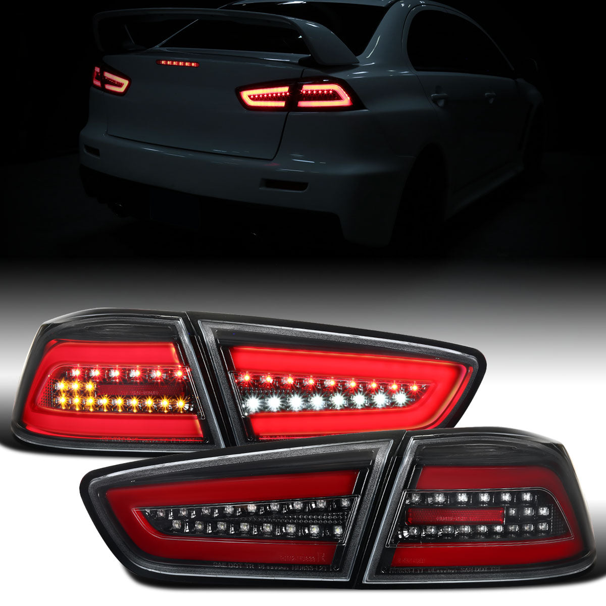 Ronnin - Fits 2008-2017 Mitsubishi Lancer Evolution Upgraded Replacement FULL LED Tail Lights Assembly | Gloss Black