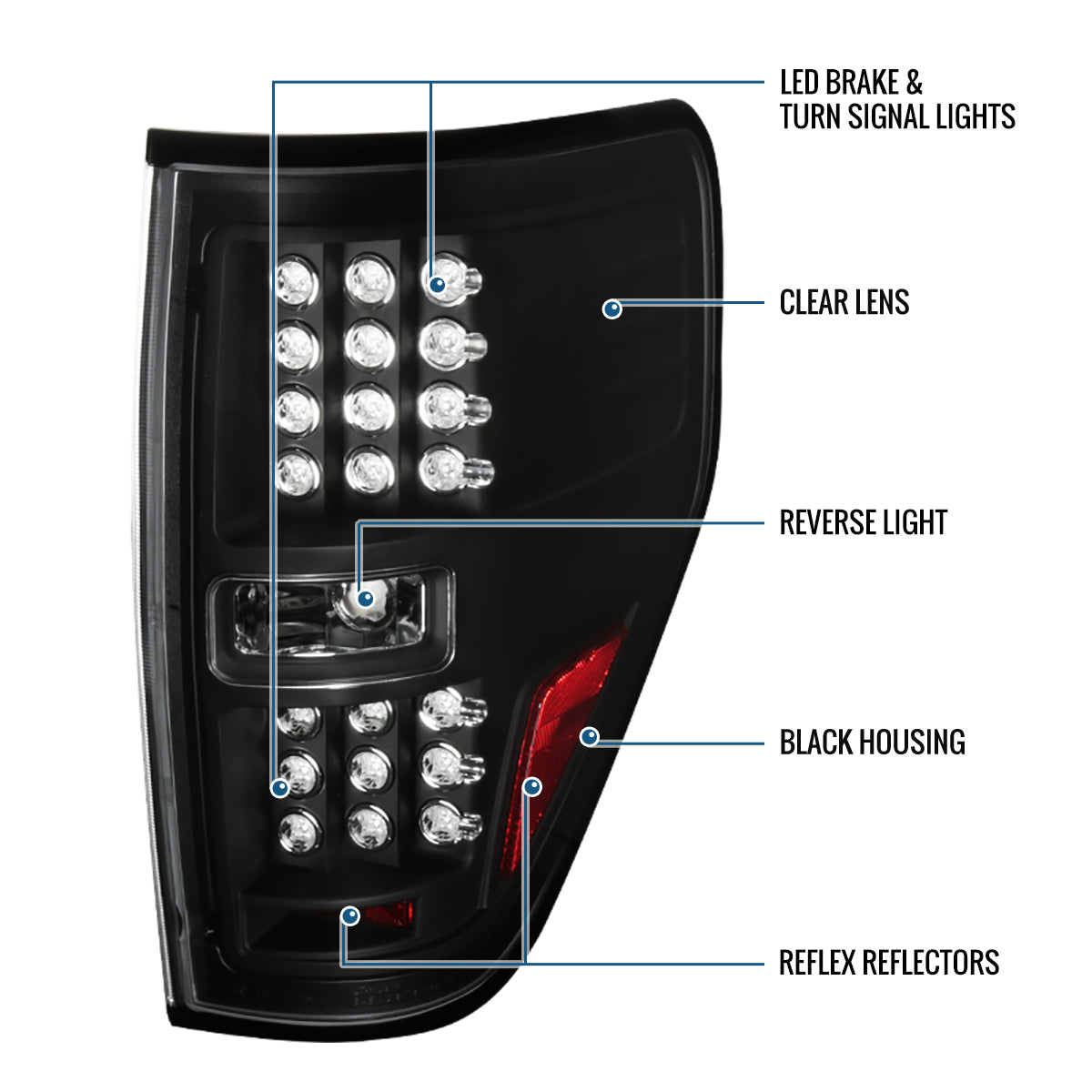 Ronnin - Fits 2009-2014 Ford F150 Upgrade Tail Lights Assembly LED Integrated Brake and Turn Signal Lights Pair | Black