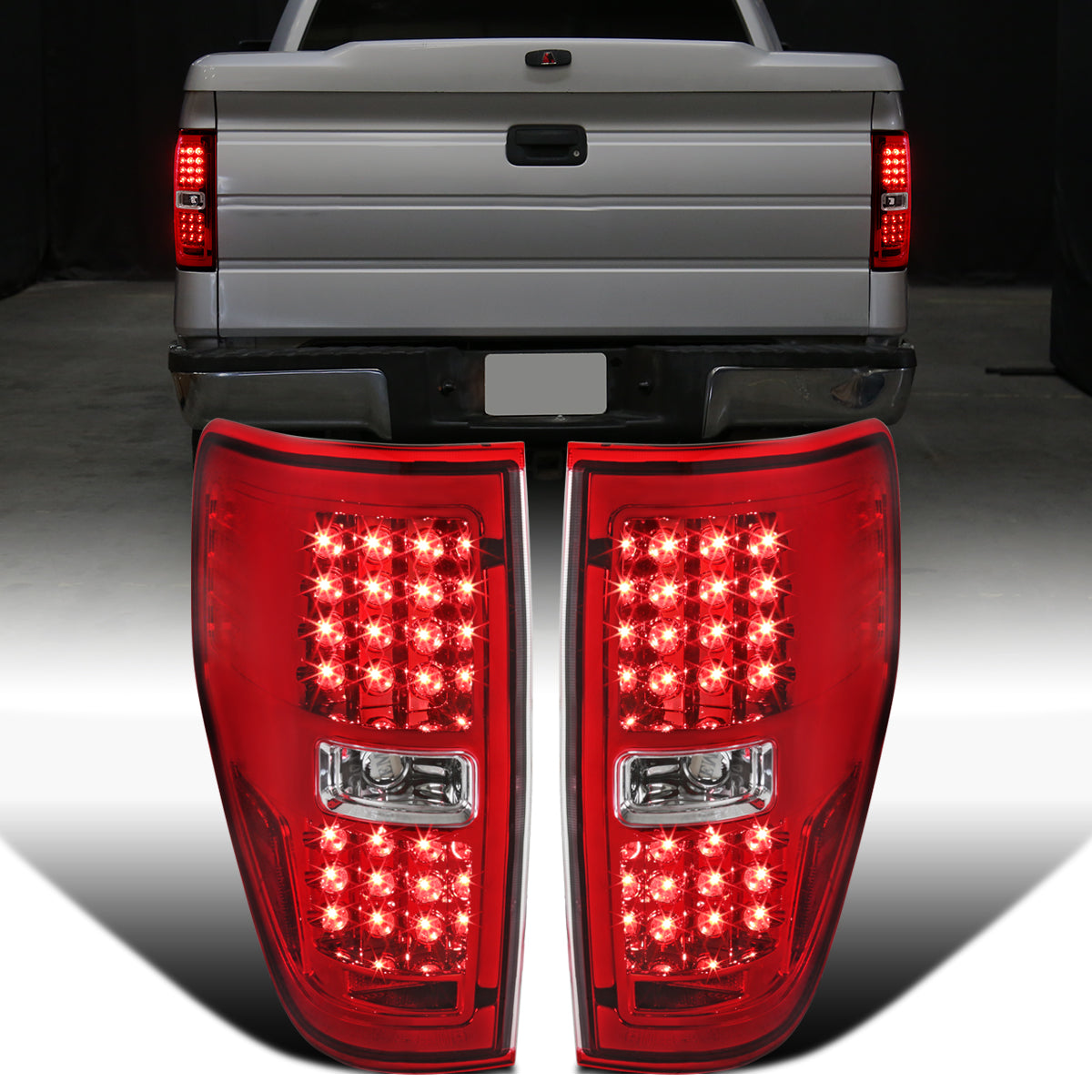Ronnin - Fits 2009-2014 Ford F150 Upgrade Tail Lights Assembly LED Integrated Brake and Turn Signal Lights Pair | Red