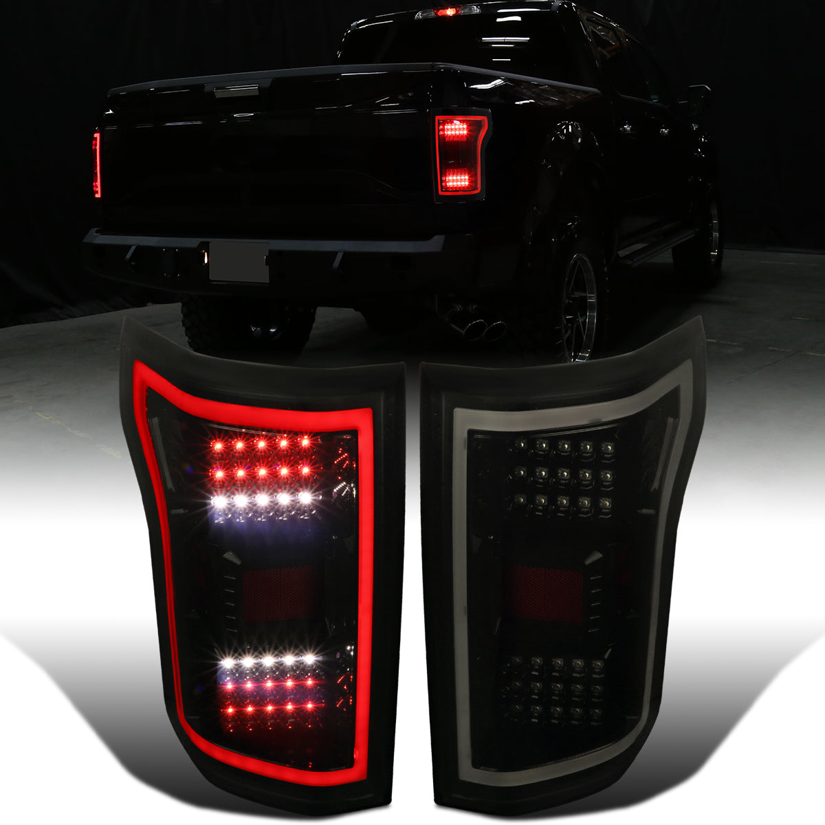 Ronnin - Fits 2015-2017 Ford F150 Upgraded Replacement Full LED Tail Lights Assembly Pair | Black Smoke