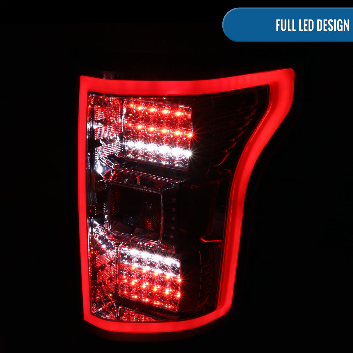 Ronnin - Fits 2015-2017 Ford F150 Upgraded Full LED Tail Lights Assembly Pair | Chrome | White Tube