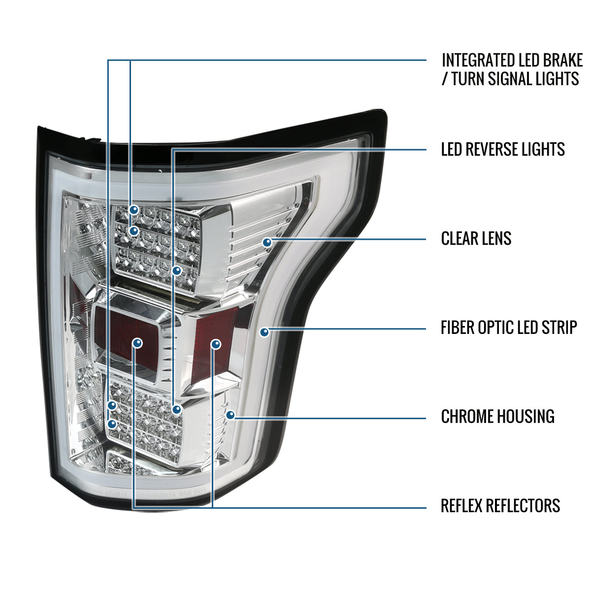 Ronnin - Fits 2015-2017 Ford F150 Upgraded Full LED Tail Lights Assembly Pair | Chrome | White Tube