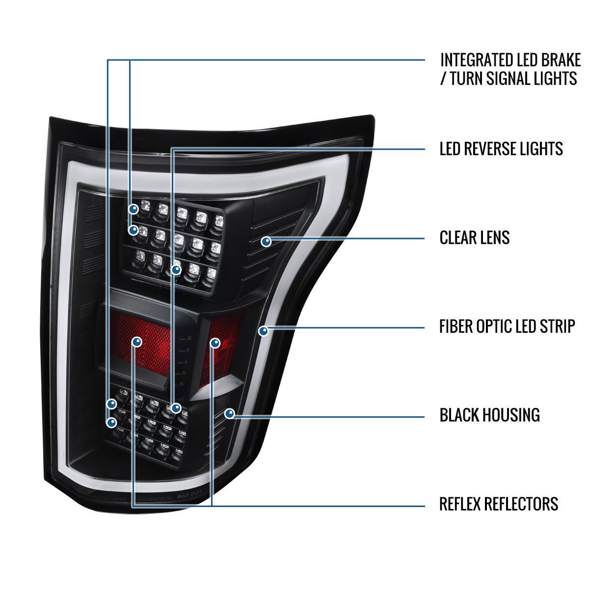 Ronnin - Fits 2015-2017 Ford F150 Upgraded Replacement Full LED Tail Lights Assembly Pair | Black