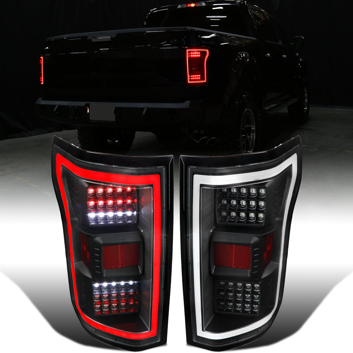 Ronnin - Fits 2015-2017 Ford F150 Upgraded Replacement Full LED Tail Lights Assembly Pair | Black