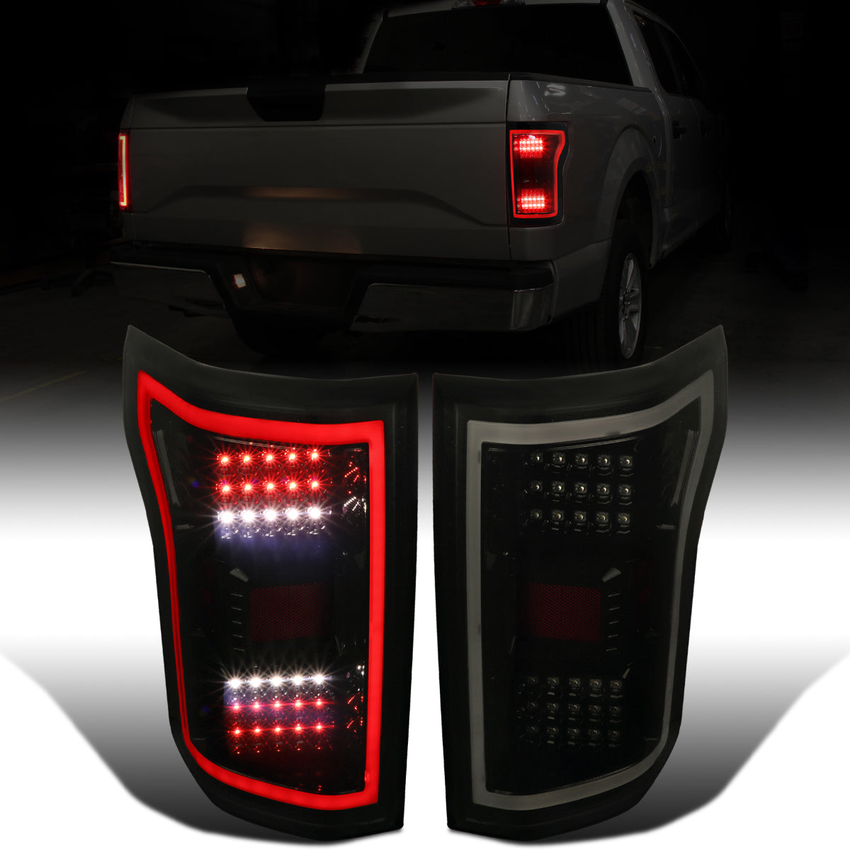 Ronnin - Fits 2018-2020 Ford F150 Replacement Full LED Tail Lights Assembly Pair | Black Smoke
