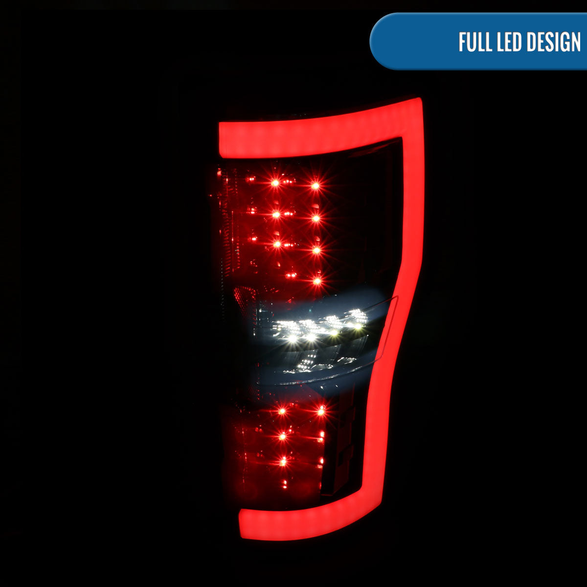 Ronnin - Fits 2017-2019 Ford F250 F350 F450 F550 Super Duty Upgraded Full LED Tail Lights Integrated Brake + Turn Signal Assembly Pair | Black Smoke