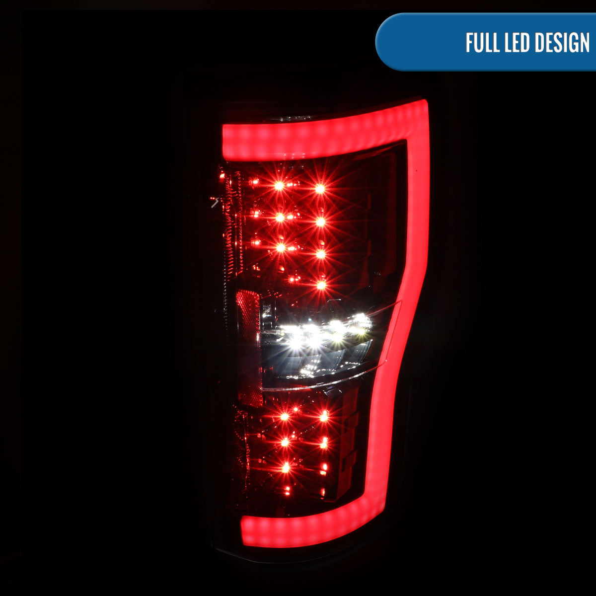 Ronnin - Fits 2017-2019 Ford F250 F350 F450 F550 Super Duty Upgraded Full LED Tail Lights Integrated Brake + Turn Signal Assembly Pair | Gloss Black