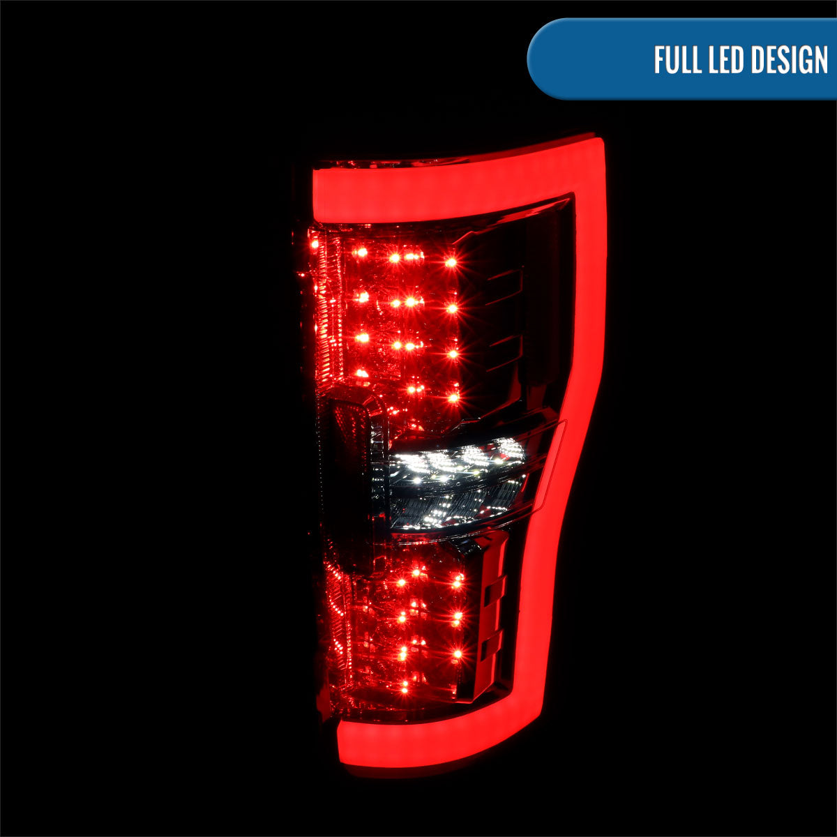 Ronnin - Fits 2017-2019 Ford F250 F350 F450 F550 Super Duty Upgraded Full LED Tail Lights Integrated Brake + Turn Signal Assembly Pair | Smoke