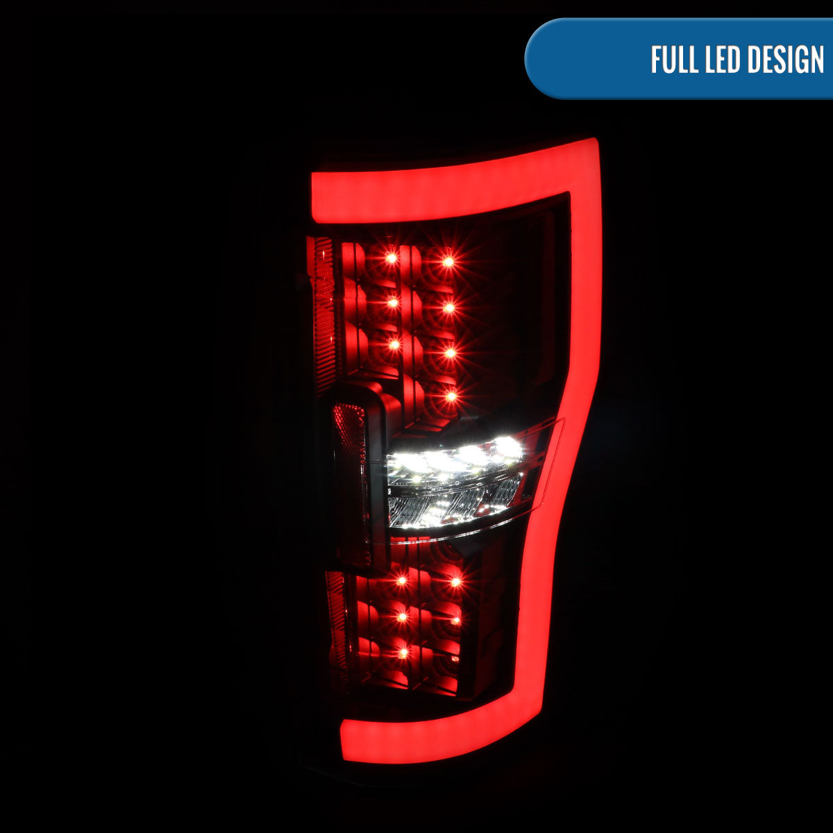 Ronnin - Fits 2017-2019 Ford F250 F350 F450 F550 Super Duty Upgraded Full LED Tail Lights Integrated Brake + Turn Signal Assembly Pair | Black | White Tube