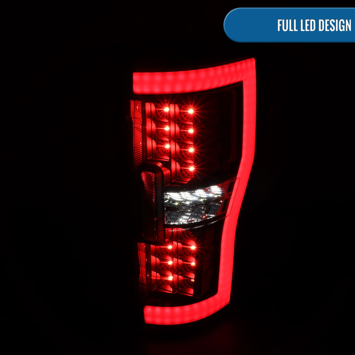 Ronnin - Fits 2017-2019 Ford F250 F350 F450 F550 Super Duty Upgraded Full LED Tail Lights Integrated Brake + Turn Signal Assembly Pair | Black