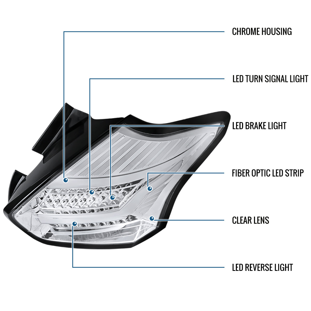 Ronnin - Fits 2015-2018 Ford Focus Hatchback US Spec Upgraded Full LED Tail Lights Assembly Pair | Chrome