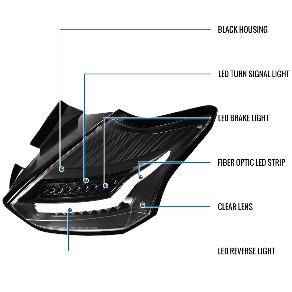Ronnin - Fits 2015-2018 Ford Focus Hatchback US Spec Upgraded Full LED Tail Lights Assembly Pair | Black