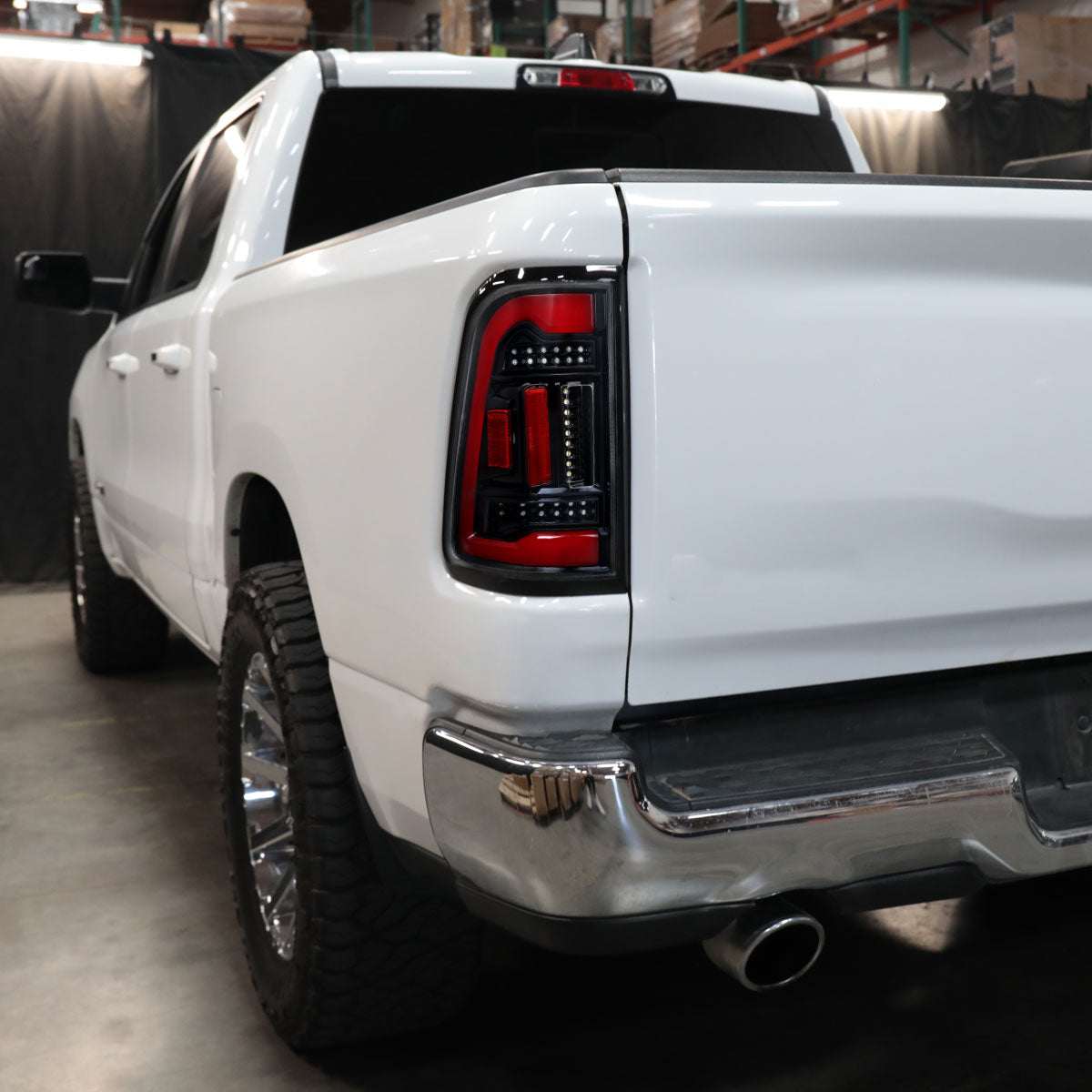 Ronnin - Fits 2019-2024 Ram 1500 Upgraded Full LED Tail Lights Integrated LED Brake and Turn Signal Lamps Replacement Pair | Gloss Black