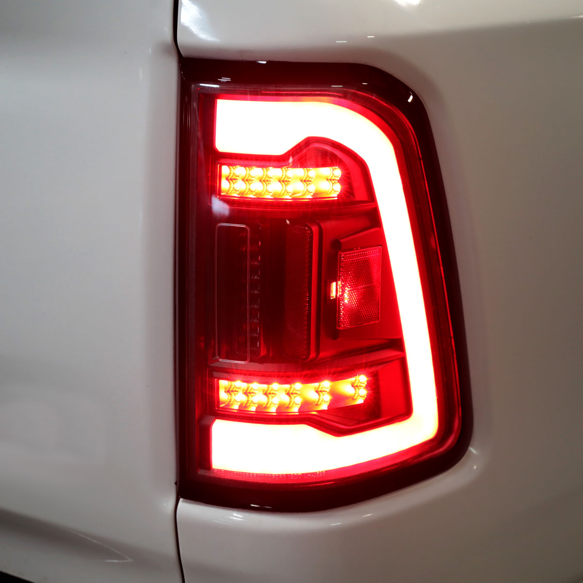 Ronnin - Fits 2019-2024 Ram 1500 Upgraded Full LED Tail Lights Integrated LED Brake and Turn Signal Lamps Replacement Pair | Black | White Tube