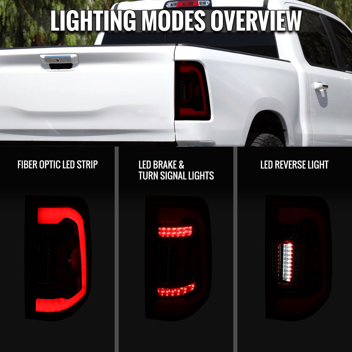 Ronnin - Fits 2019-2024 Ram 1500 Upgraded Full LED Tail Lights Integrated LED Brake and Turn Signal Lamps Replacement Pair | Black Smoke