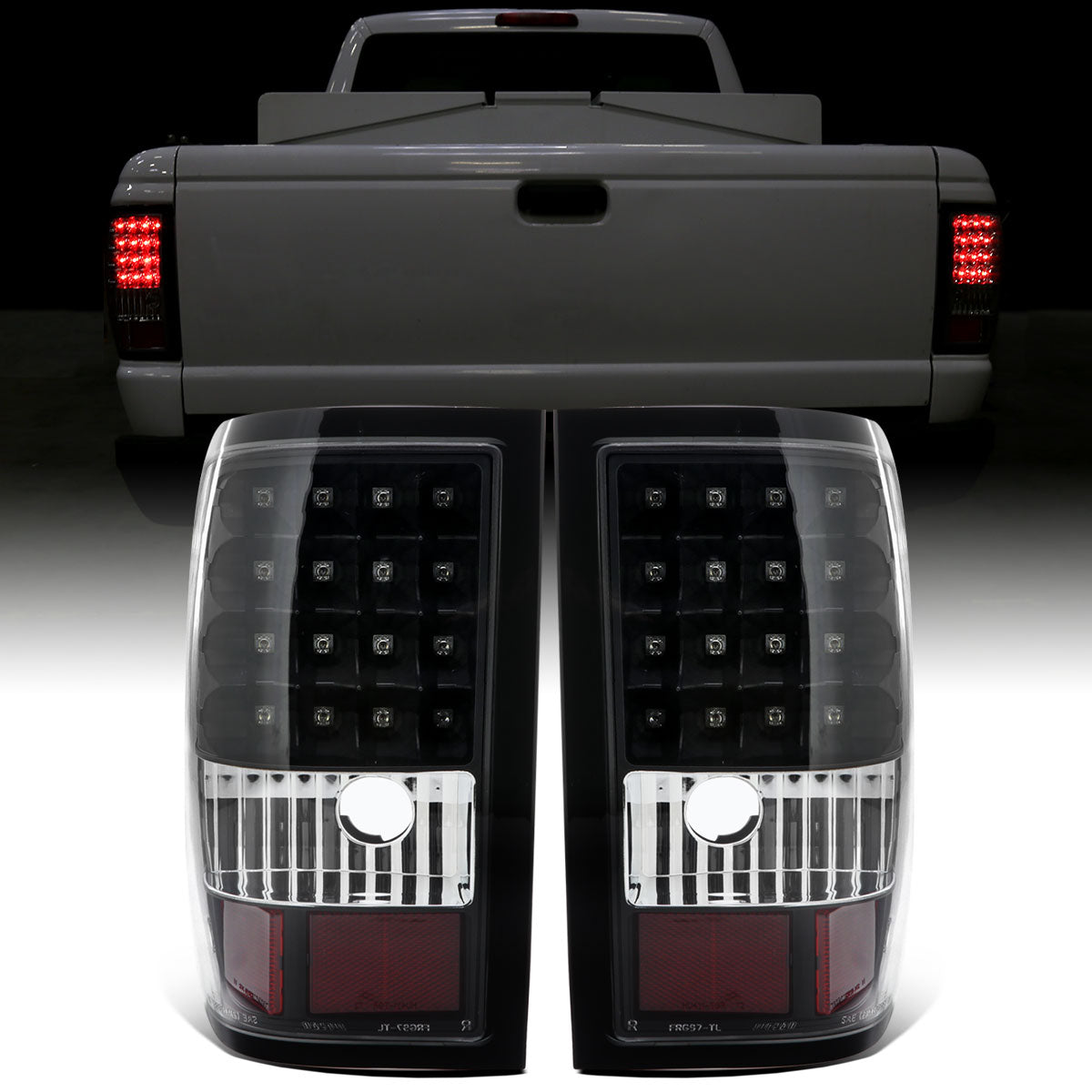 Ronnin - Fits 2006-2011 Ford Ranger Pickup LED Tail Lights Integrated LED Brake and Signal Lamps Pair | Black