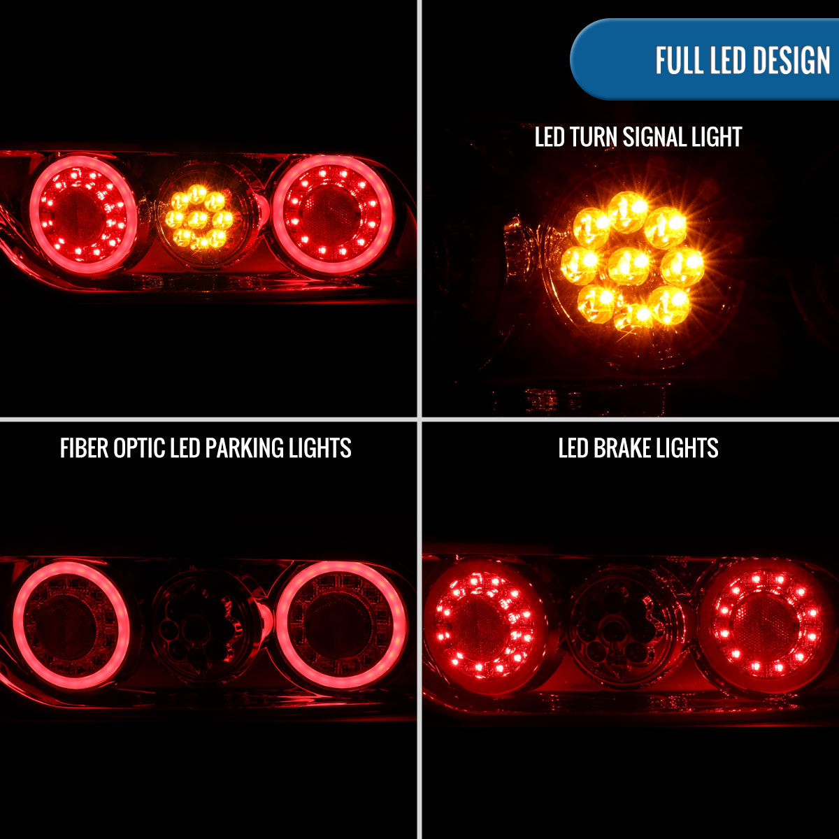 Ronnin - Fits 1991-1998 Nissan 180SX RPS13 240SX S13 S14  Full LED Tail Lights Assembly JDM Style Replacement Pair | Red