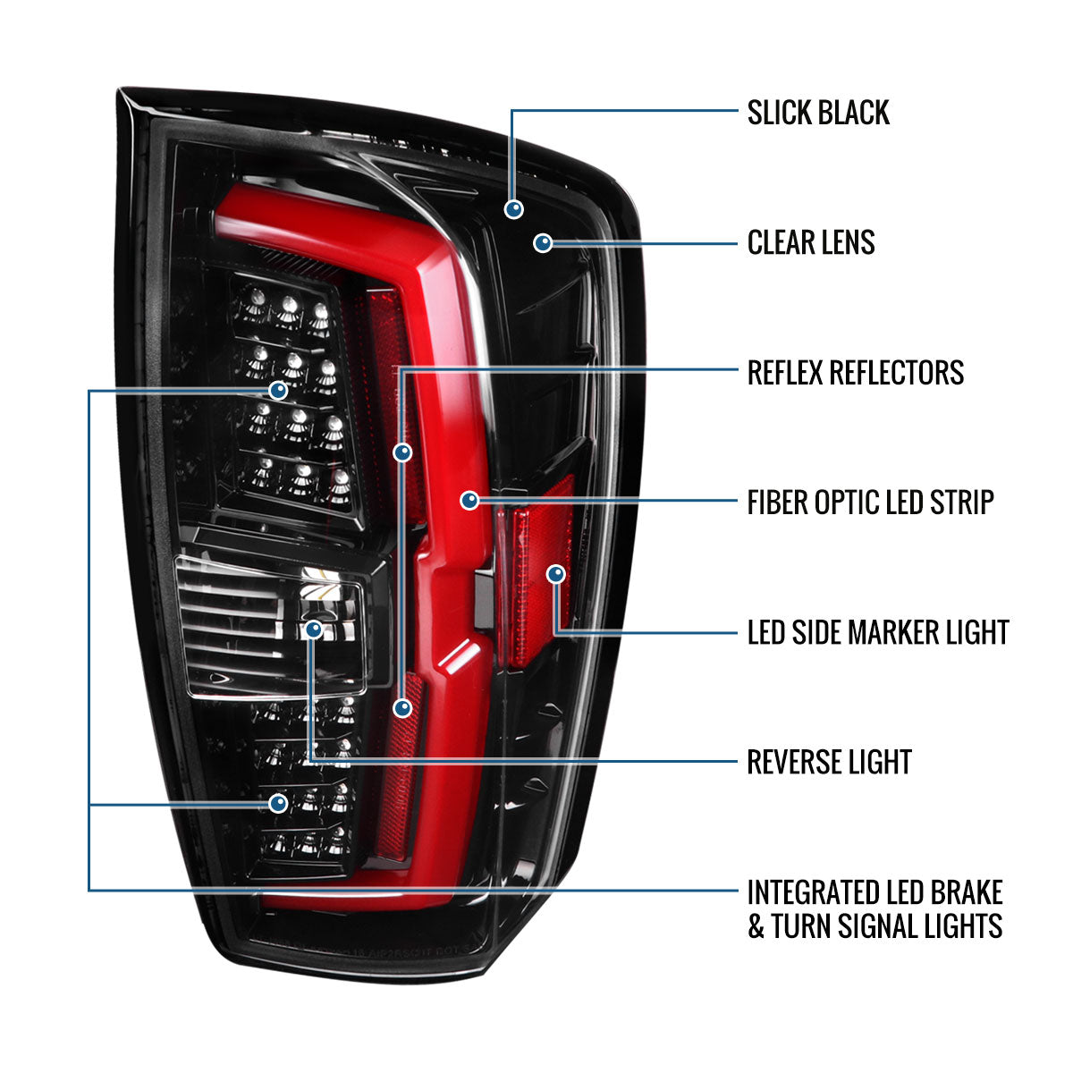 Ronnin - Fits 2016-2022 Toyota Tacoma Pickup LED Tail Lights Integrated Brake and Turn Signal Lamps Assembly Pair | Glossy Black
