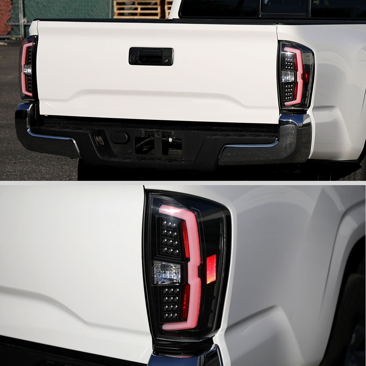 Ronnin - Fits 2016-2022 Toyota Tacoma Pickup LED Tail Lights Integrated Brake and Turn Signal Lamps Assembly Pair | Black