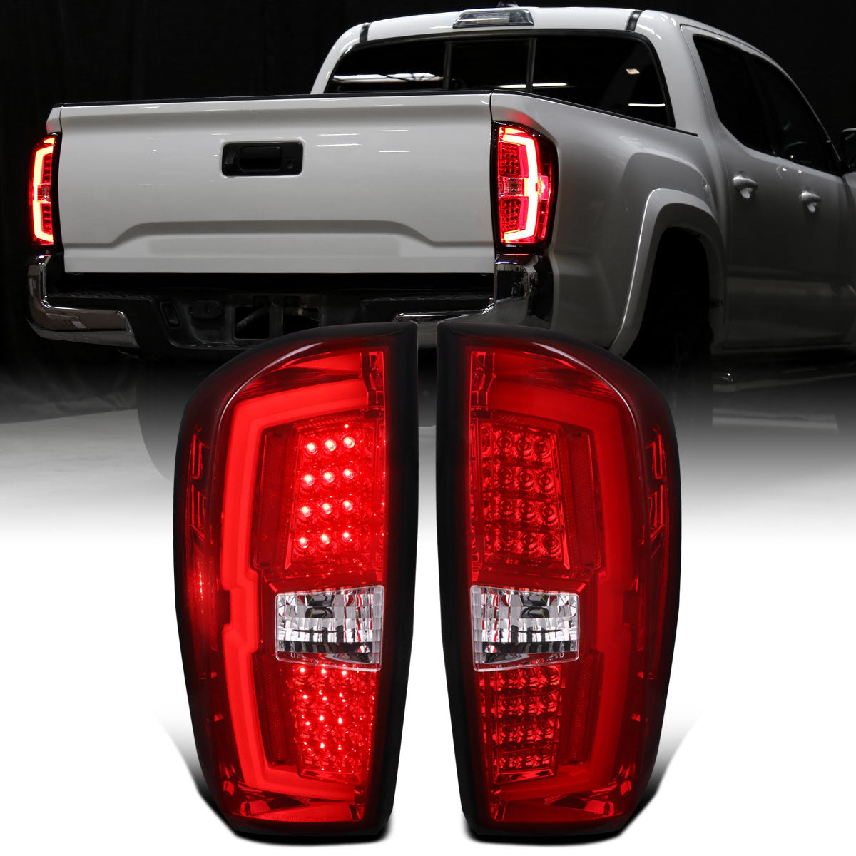 Ronnin - Fits 2016-2022 Toyota Tacoma Pickup LED Tail Lights Integrated Brake and Turn Signal Lamps Assembly Pair | Red