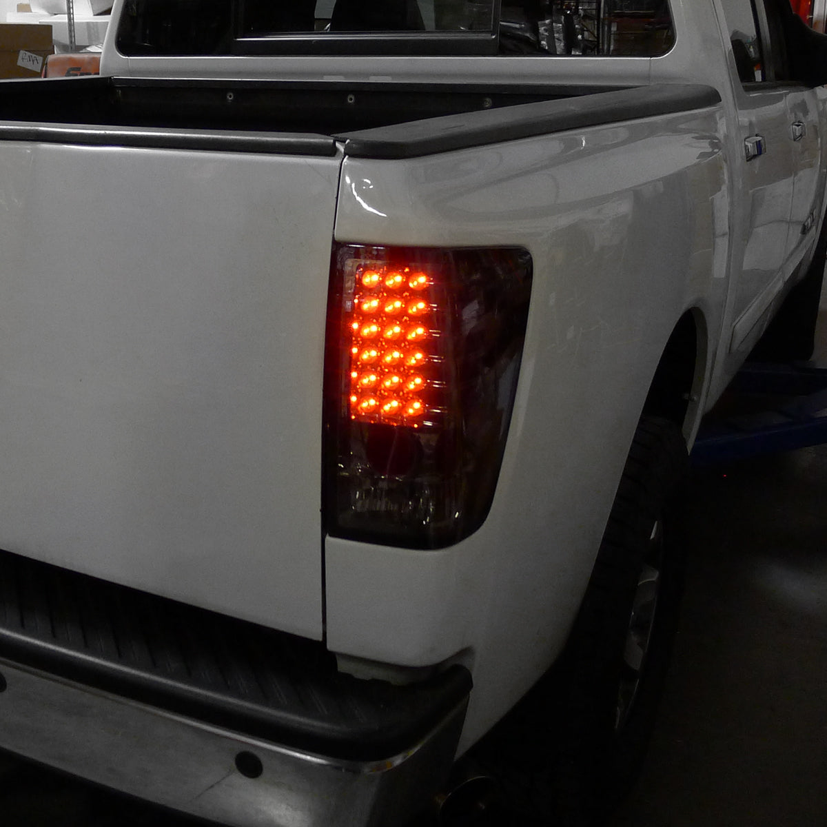 Ronnin - Fits 2004-2015 Nissan Titan First Gen Pickup Truck LED Integrated Brake and Turn Signals Tail Lights Assembly Replacement Pair | Smoke