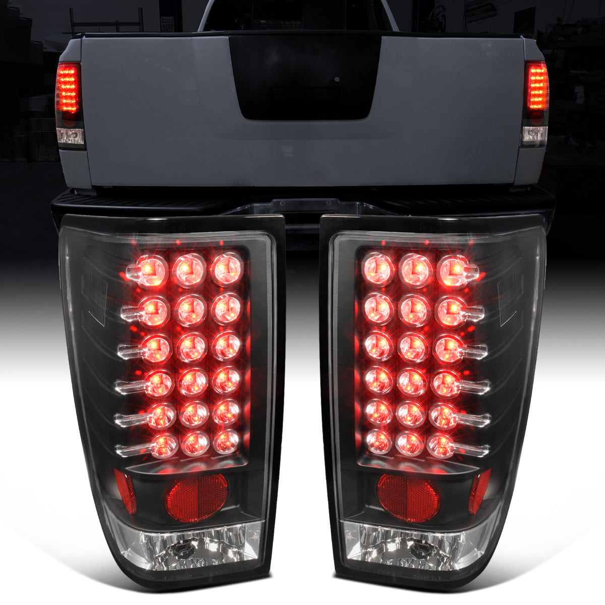 Ronnin - Fits 2004-2015 Nissan Titan First Gen Pickup Truck LED Integrated Brake and Turn Signals Tail Lights Assembly Replacement Pair | Black
