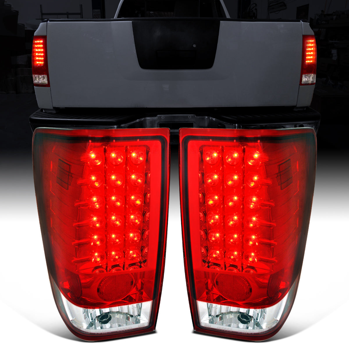 Ronnin - Fits 2004-2015 Nissan Titan First Gen Pickup Truck LED Integrated Brake and Turn Signals Tail Lights Assembly Replacement Pair | Red