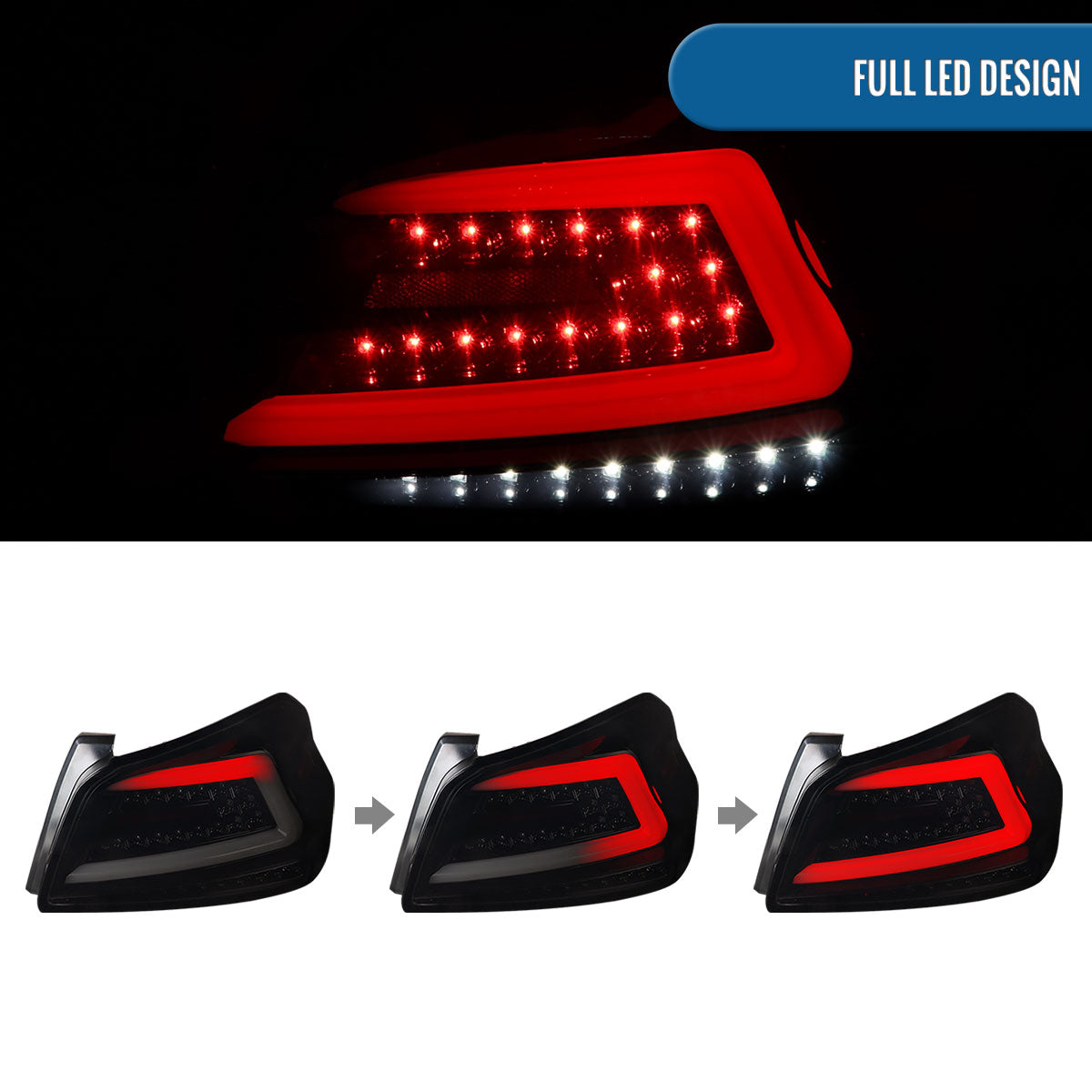 Ronnin - Fits 2015-2021 Subaru WRX US Spec Upgrade Sequential Turn Signals Full LED Tail Lights Assembly Pair | Black Smoke