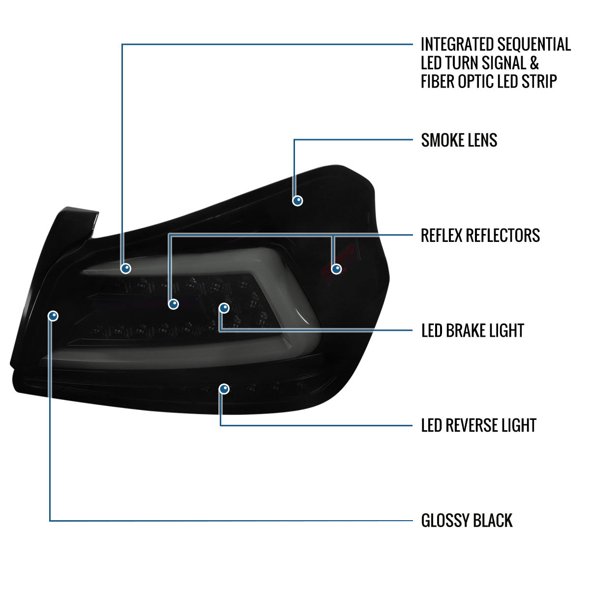 Ronnin - Fits 2015-2021 Subaru WRX US Spec Upgrade Sequential Turn Signals Full LED Tail Lights Assembly Pair | Black Smoke