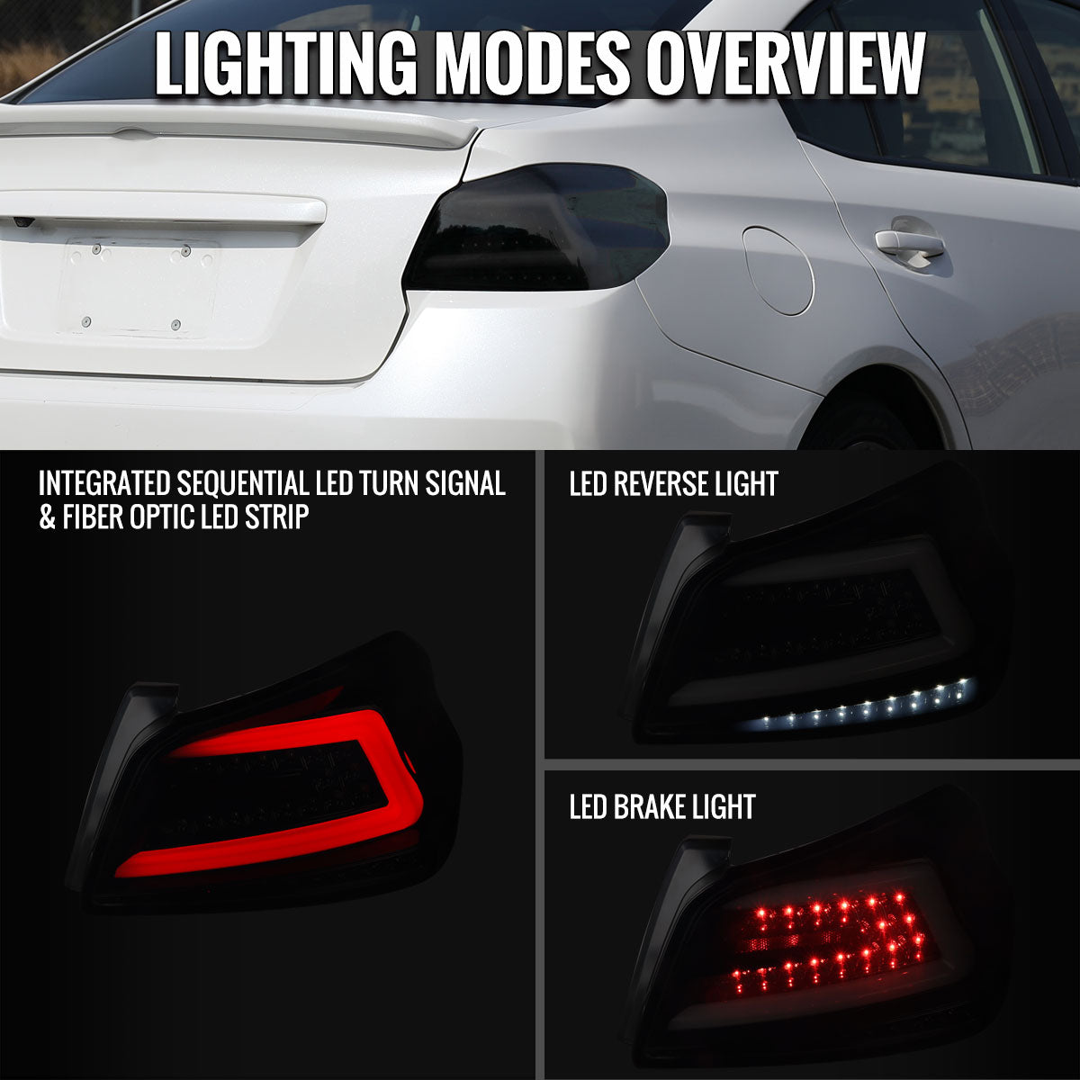 Ronnin - Fits 2015-2021 Subaru WRX US Spec Upgrade Sequential Turn Signals Full LED Tail Lights Assembly Pair | Black Smoke