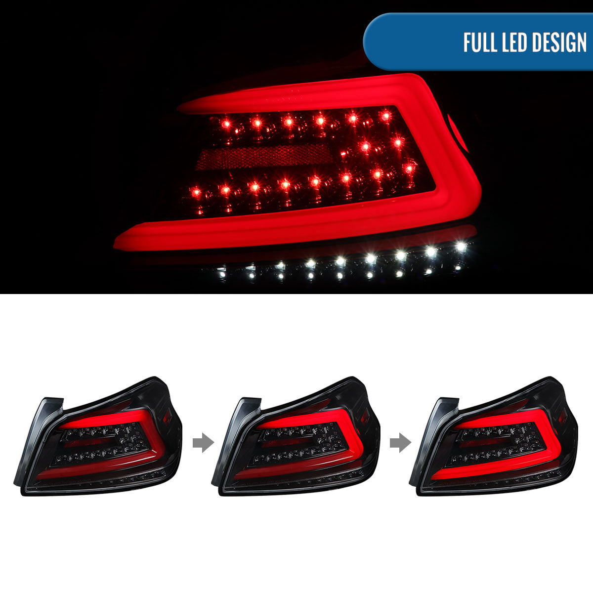 Ronnin - Fits 2015-2021 Subaru WRX US Spec Upgrade Sequential Turn Signals Full LED Tail Lights Assembly Pair | Gloss Black