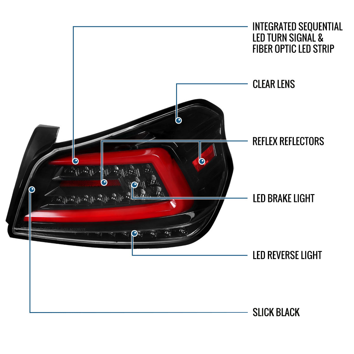 Ronnin - Fits 2015-2021 Subaru WRX US Spec Upgrade Sequential Turn Signals Full LED Tail Lights Assembly Pair | Gloss Black