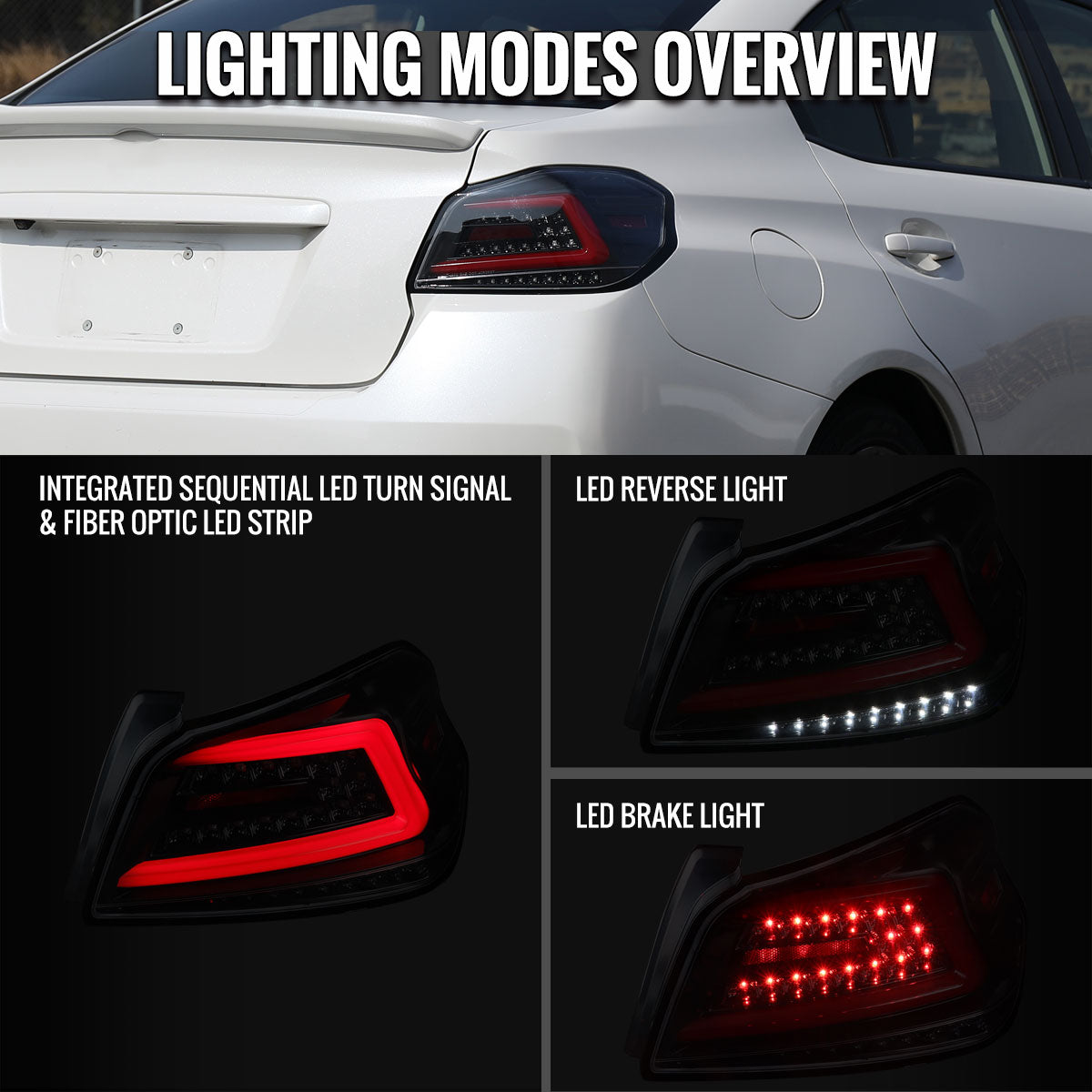 Ronnin - Fits 2015-2021 Subaru WRX US Spec Upgrade Sequential Turn Signals Full LED Tail Lights Assembly Pair | Gloss Black