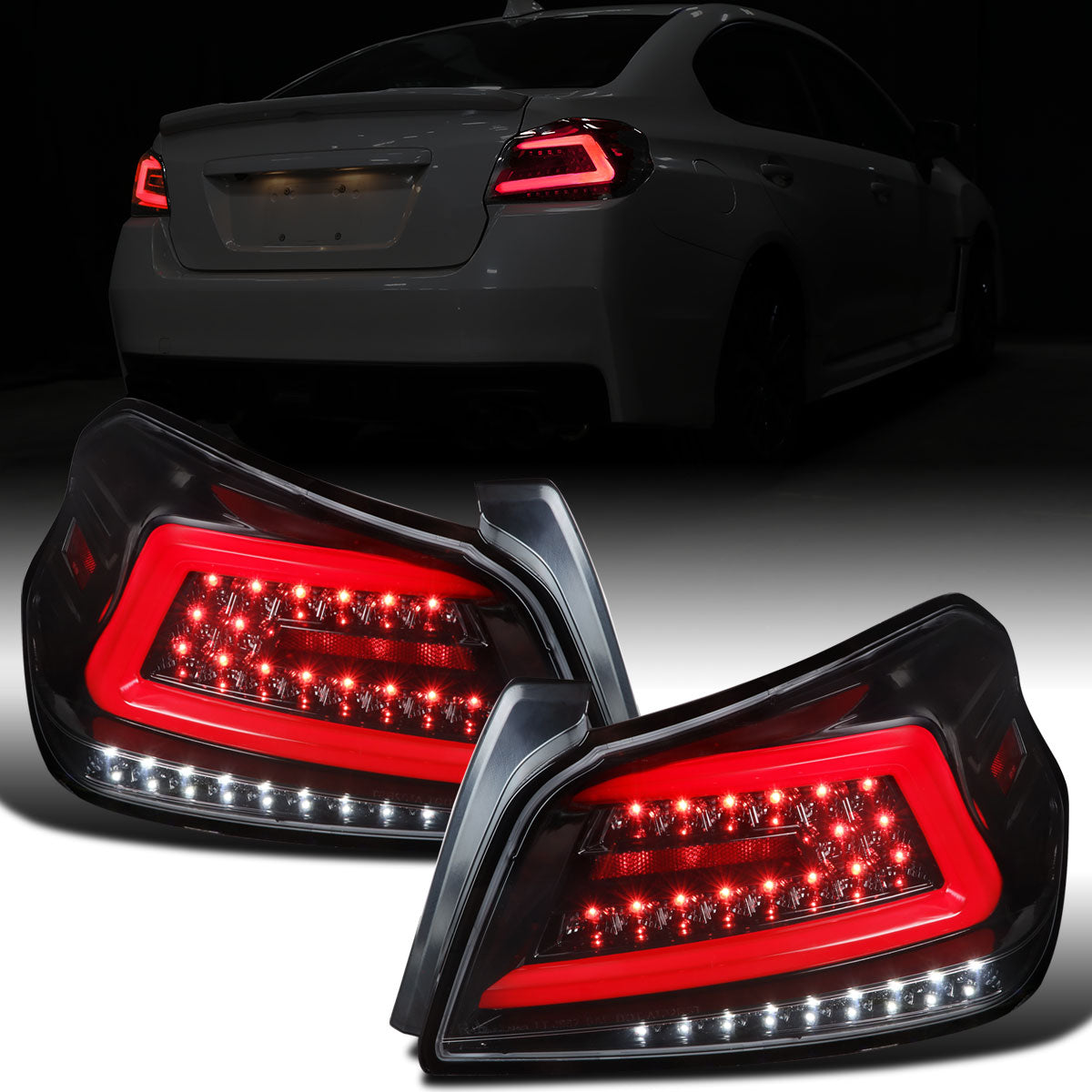 Ronnin - Fits 2015-2021 Subaru WRX US Spec Upgrade Sequential Turn Signals Full LED Tail Lights Assembly Pair | Gloss Black