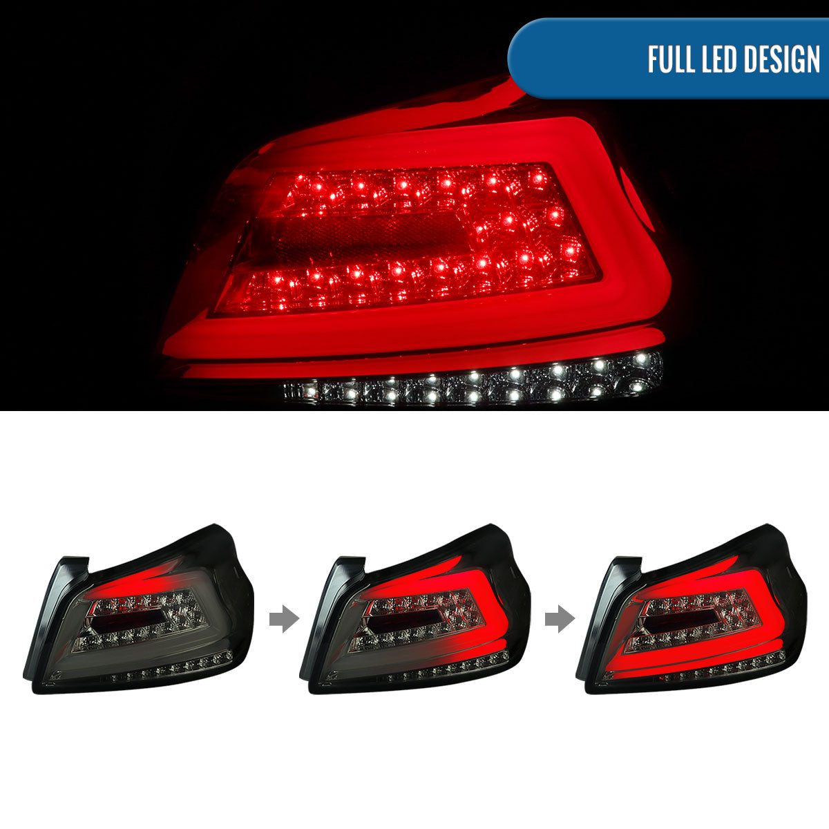 Ronnin - Fits 2015-2021 Subaru WRX US Spec Upgrade Sequential Turn Signals Full LED Tail Lights Assembly Pair | Smoke