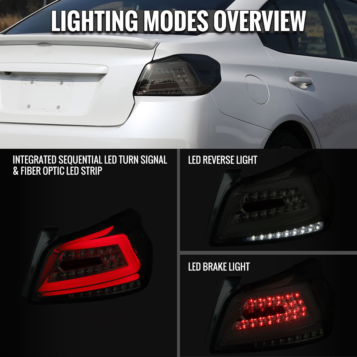 Ronnin - Fits 2015-2021 Subaru WRX US Spec Upgrade Sequential Turn Signals Full LED Tail Lights Assembly Pair | Smoke