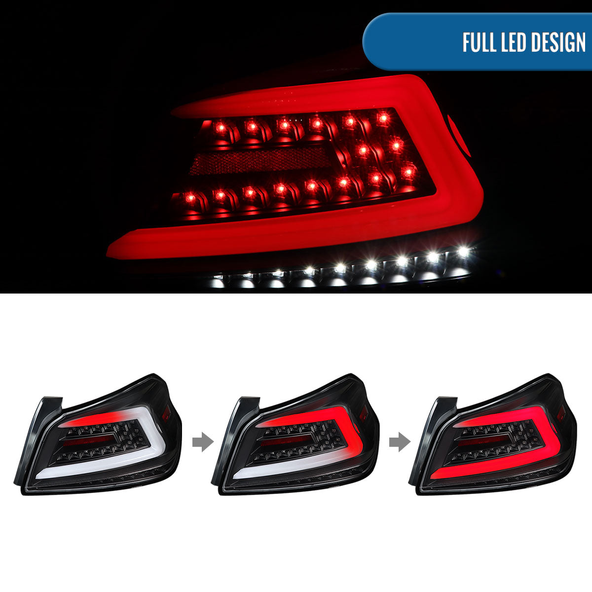 Ronnin - Fits 2015-2021 Subaru WRX US Spec Upgrade Sequential Turn Signals Full LED Tail Lights Assembly Pair | Black