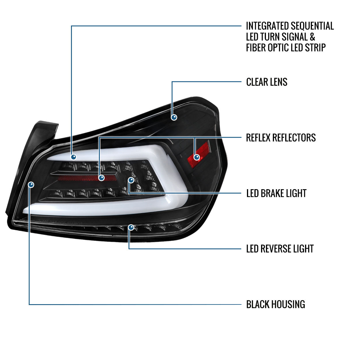 Ronnin - Fits 2015-2021 Subaru WRX US Spec Upgrade Sequential Turn Signals Full LED Tail Lights Assembly Pair | Black