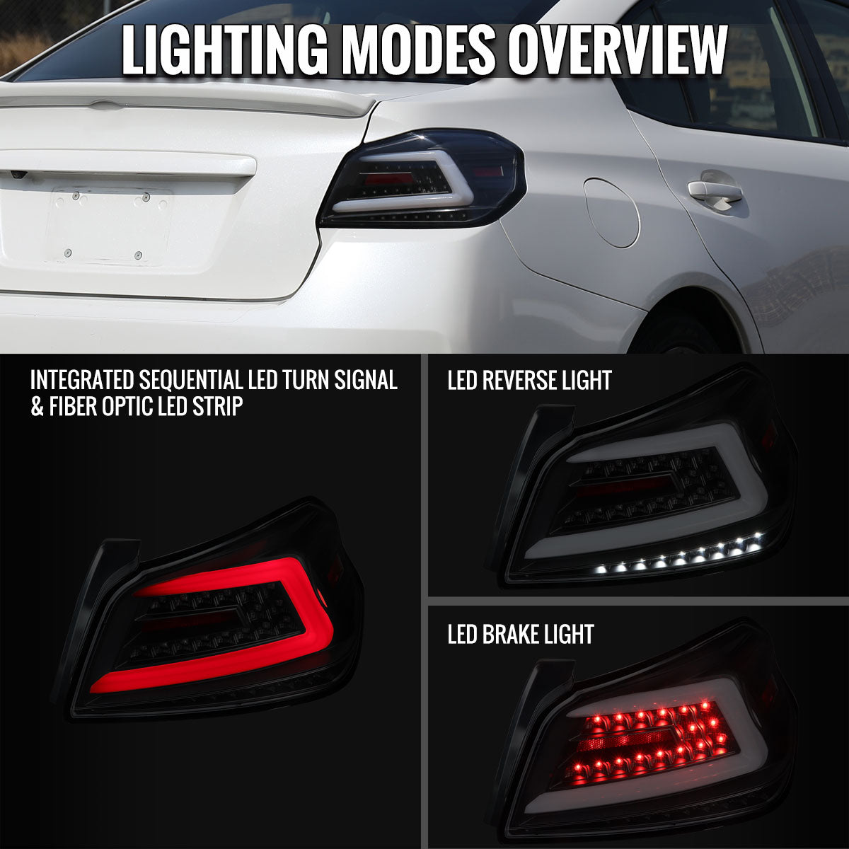 Ronnin - Fits 2015-2021 Subaru WRX US Spec Upgrade Sequential Turn Signals Full LED Tail Lights Assembly Pair | Black